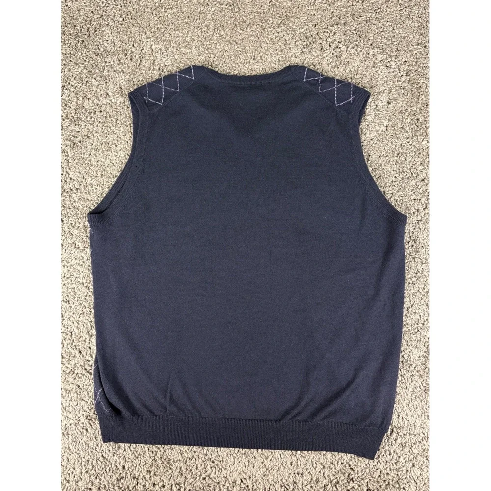 Brooks Brothers Mens XL Merino Wool Argyle Sweater Vest Navy Blue V-Neck